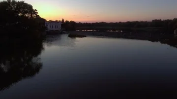 Aerial real View Beautiful Flight over the River in the Background Stock Footage 85631390