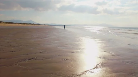 Aerial rear view of fit woman walking on beach Stock Footage 59082671