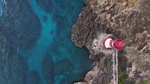 Aerial Red and White Lighthouse Video stock 342128607
