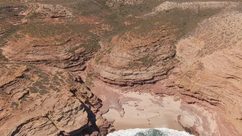 Aerial: Red Bluff section of Kalbarri National Park, Western Australia. Видео 115459460