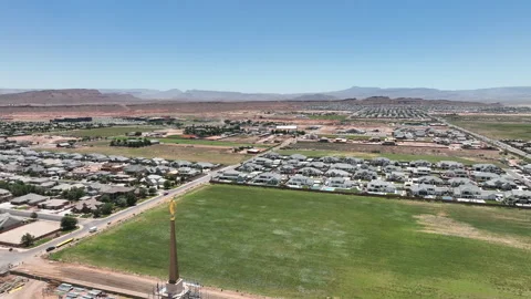 Aerial Red Cliffs Utah Temple St George Utah towards part 4 4K Stock Footage 197447444