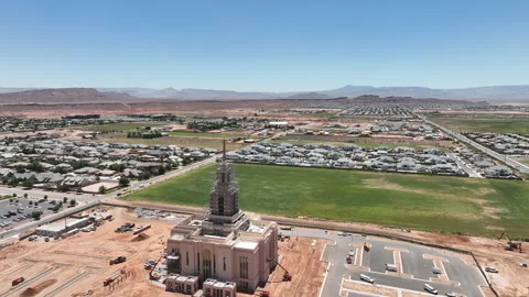 Aerial Red Cliffs Utah Temple St George Utah towards part 3 4K Stock Footage 197449102