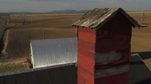 Aerial - Red grainery Stock Footage 22497967