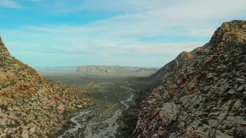 Aerial, Red Rock Canyon, pull back, Lost Creek parking trail, high Stock Footage 106784390
