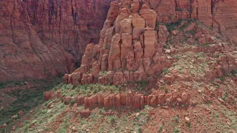 Aerial: Red rocks of Hellhole Canyon, Ivins, Utah, USA Stock Footage 162010271