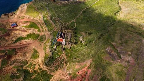 Aerial refuge complex at Ponta de Sao Lourenco, Madeira coast Foto stock