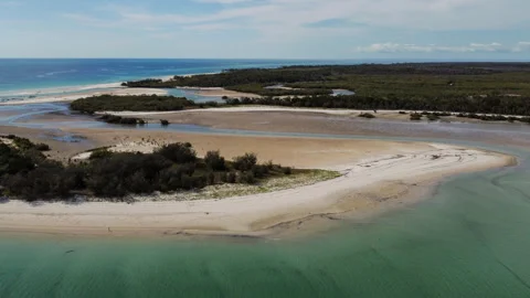 Aerial Of Remote River Outlet On Fraser Island Stock Footage 240994651