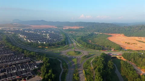 Aerial of residences development around Elmina Valley Roundabout Stock Footage 303437136