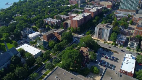 Aerial residential neighborhood Evanston Chicago 4k Stock Footage