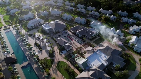 Aerial Resort Overview and Pool Detail Stock Footage 339095187
