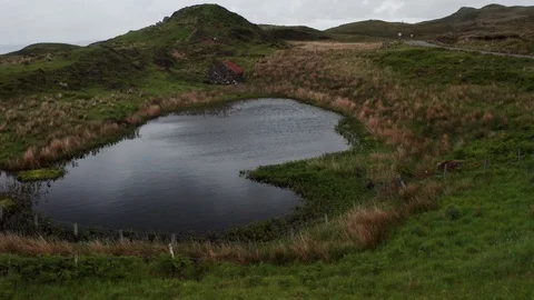 Aerial reveal of the cloudy sky reflection in the pond 스톡 동영상 116109045