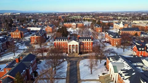 Aerial reveal of Hood College Campus, Frederick, MD. February 21, 2021 Stock Footage