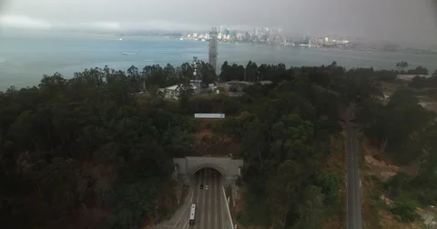 Aerial reveal of the second segment of the Bay Bridge Vídeos de archivo 66368783