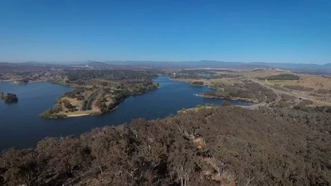 Aerial reveal shot overlooking Canberra Stock Footage