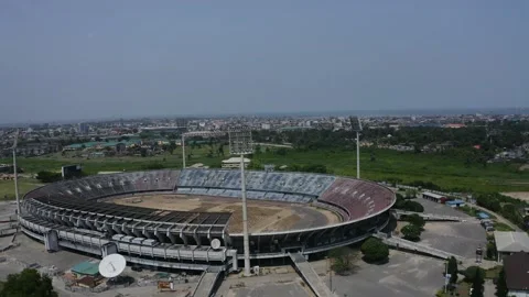 An Aerial Reveal Of The Surulere National Stadium During Renovation Stock Footage