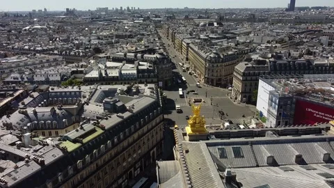 Aerial reverse with copy space over Opera Garnier rooftop and Boulevard, Stock Footage 131606138