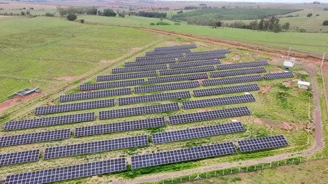 Aerial Reverse Drone Flight Over Solar Power Plant Stock Footage 319205948