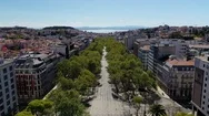 Aerial, Reverse, Drone Shot, Over The Empty Avenue Da Liberdade Street, In Stock Footage