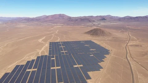 Aerial reverse flight above Solar Energy Farm at Atacama Desert Stock-Footage 113859671