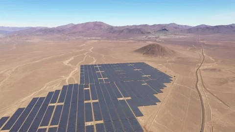 Aerial reverse flight above Solar Energy Farm at Atacama Desert Stock-Footage 113861016