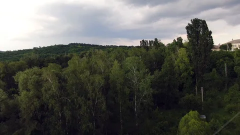 Aerial reverse reveal: Missing tank in Cornesti, town hall cannot account Stock Footage 110933483
