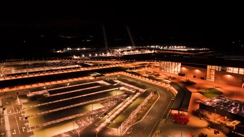 Aerial reverse view of Western Sydney Airport at night in Badgerys Creek, NSW Video stock 304841778