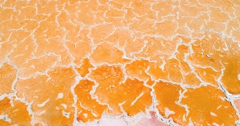 Aerial right to left of drone flying over in the big salt pans, 4k, Brazil.  Video stock 121247543