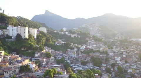 Aerial Rio de Janeiro, Santa Teresa hill with slums and Christ Statue in Brazil Stock Footage