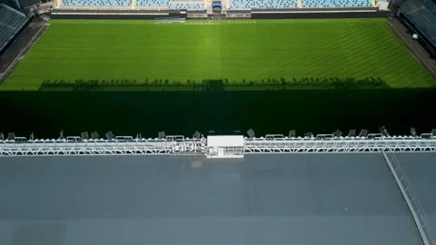 Aerial Rising Reveal of Empty Gamla Ullevi Football Stadium Interior in Stock Footage 332597595