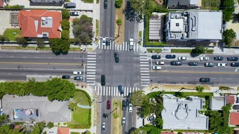 Aerial rising up shooting of an intersection in a suburb residential area of Los 스톡 동영상 116709729