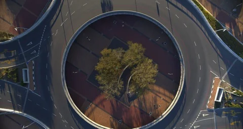 Aerial Rising Shot of Empty Turning Circle in Cape Town South Africa Lockdown 6K Video stock 128469155