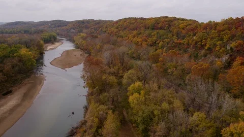 Aerial of River and Fall Color 4k Stock Footage 89590063