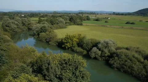 AERIAL: River and fields Stock Footage 21278323