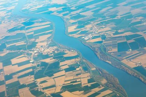 Aerial river and fields Stock Photos