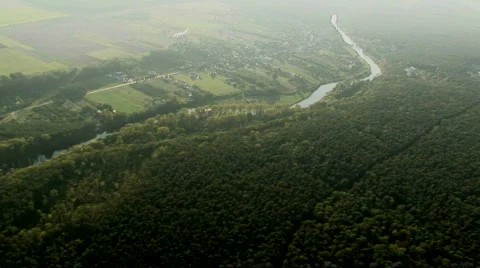 Aerial - river and forest Stock Footage 121185