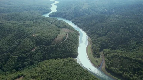 Aerial river and forest Stock Footage 214038384