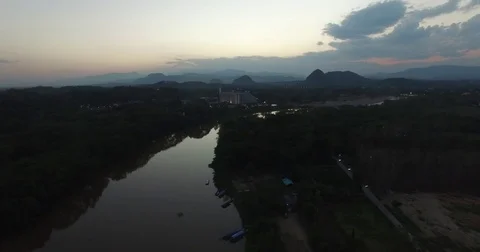 Aerial River Bridge Reverse Chiang Rai 스톡 동영상 77507997