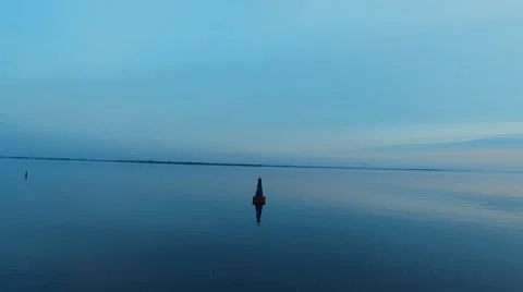 Aerial: river buoy Stock Footage 61887896