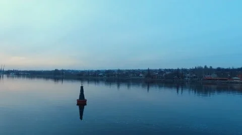 Aerial: river buoy Stock Footage 61887913