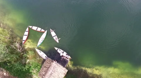 Aerial river with canoe Stock Footage 67601021
