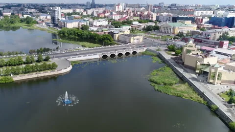 Aerial River Chelyabinsk Stock Footage