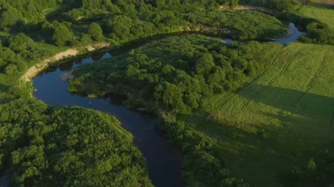 Aerial River At Evening in Lithuania Stock Footage 132830183