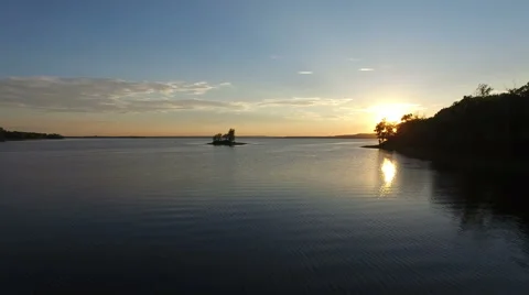 Aerial River Flight &amp; Sunset Background Stock Footage 65676763