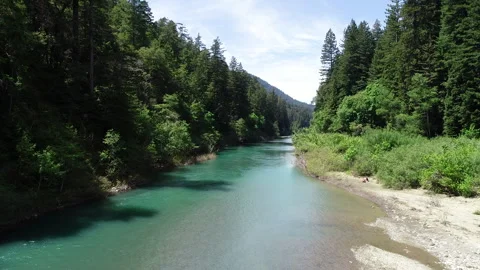 Aerial of river flowing with beach Stock Footage 259594602