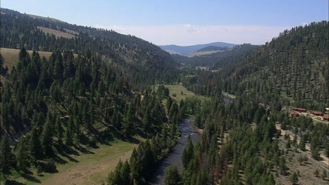 Aerial of river flowing through forest trees, Flight Through West Fork Buttes Stock Footage 109468589