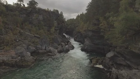 Aerial of river in Norway fall Stock Footage 87699398