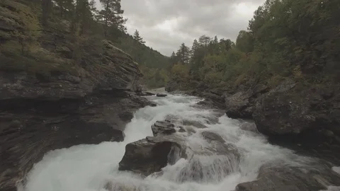 Aerial of river in Norway fall Stock Footage 87699512