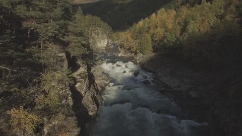 Aerial of river in Norway fall Stock-Footage 87699547