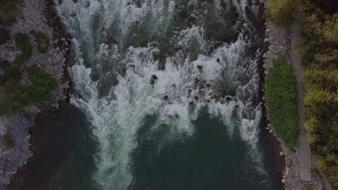 Aerial: River rapids blue water Stock Footage