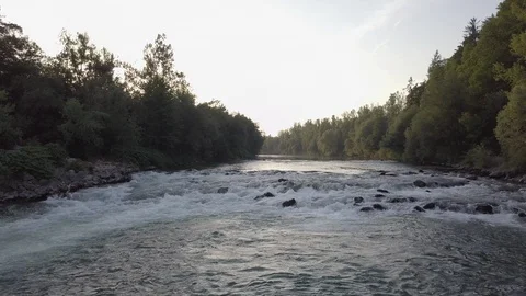 Aerial: River rapids sunset Stock Footage 92821022